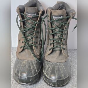 3M Thinsulate Men's Dark Brown and Green Duck Winter Steel Shank Snow Boots